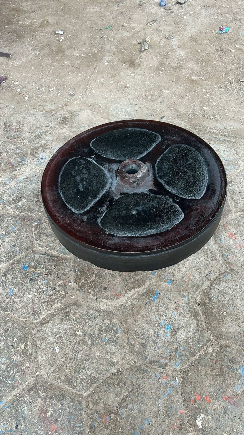 Rotavator pulley flange disc, angled view